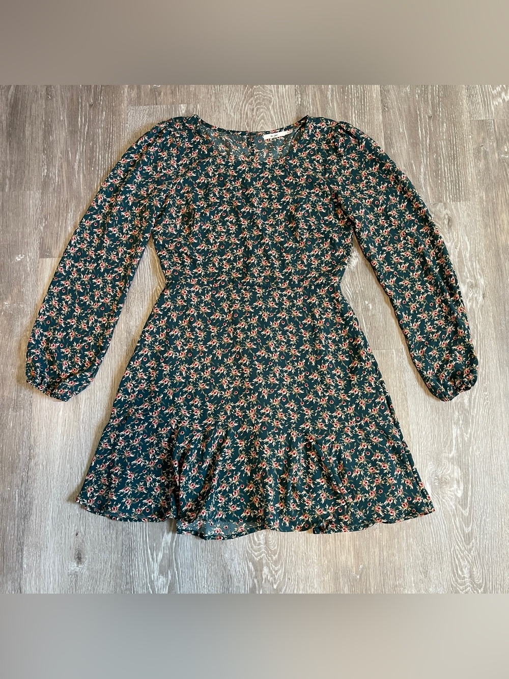 Francesca’s Mi Ami Women’s Dress Size Medium Keyhole Long Sleeve Green Floral